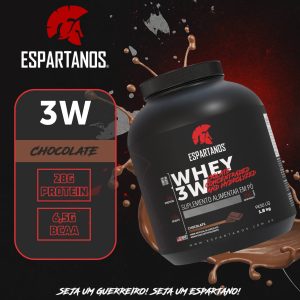 Kit Whey Protein 3w 1,8Kg + Bcaa + Creatina + Shaker – Espartanos – Sabor: Chocolate