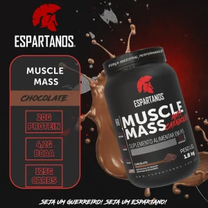 Kit Muscle Mass 1,8kg + BCAA + Creatina + Glutamina + Pré Treino Frutas Vermelhas + Coqueteleira – Espartanos – Sabor: Chocolate