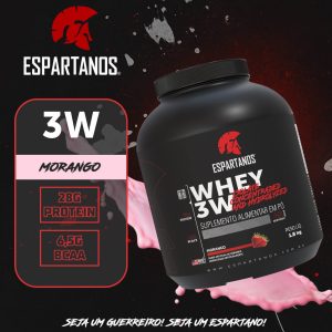 Kit Whey Protein 3w 1,8Kg + Bcaa + Creatina + Shaker – Espartanos – Sabor: Morango