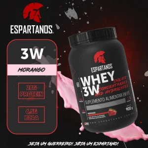 Whey Protein 3W Espartanos 900g | Peça Já e Acelere Seus Resultados – Sabor: Morango